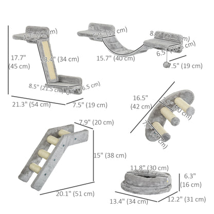 5PCs Cat Wall Shelves with Scratching Post, Ladder, Cat Bed, Jumping Platform, Perches, Toy Ball, Step Cat Climbing Wall   at Gallery Canada