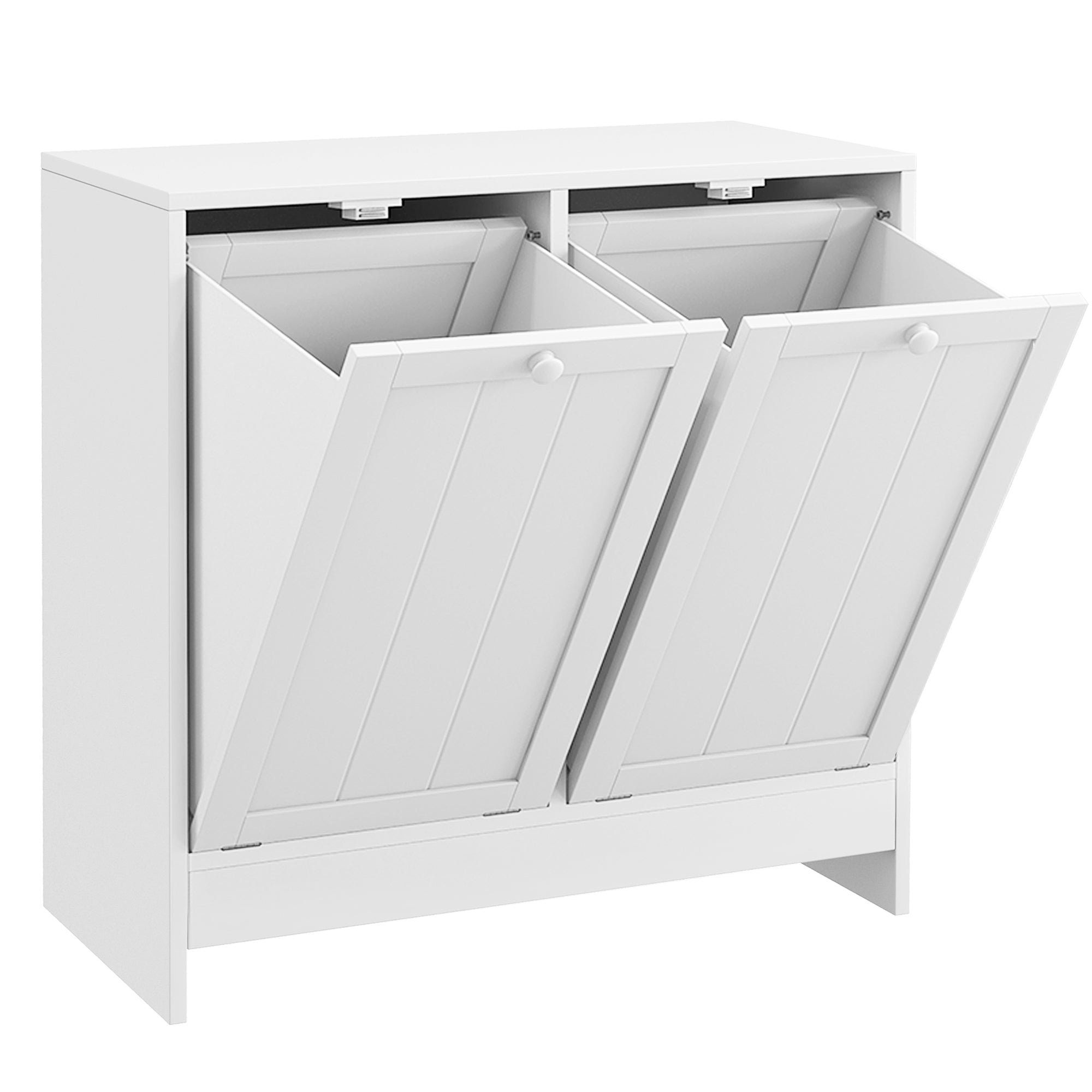 Tilt-Out Laundry Storage Cabinet, Modern Laundry Hamper with 2 Compartments for Bathroom Washroom, White Bathroom Cabinets at Gallery Canada