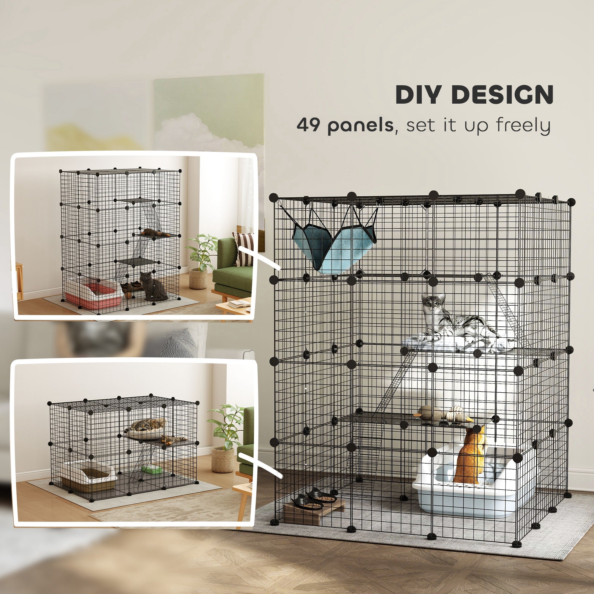 4 Tier DIY Cat Cage Indoor, Catio for 1-3 Cats with Hammock, 5 Doors, 3 Ramps, 3 Jumping Platforms, for 1-3 Cats, Black Outdoor Cat Enclosures at Gallery Canada