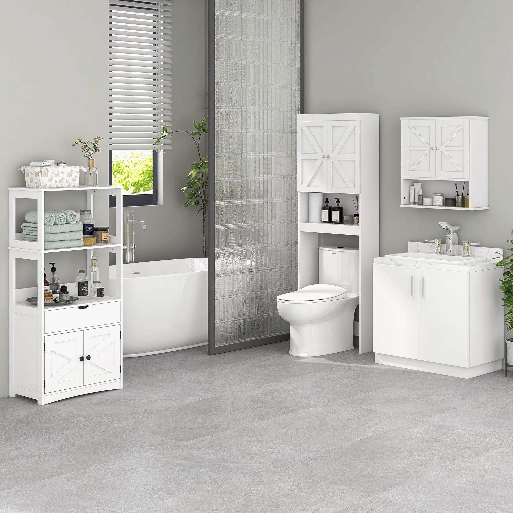 Farmhouse Bathroom Medicine Cabinet, Wall Cabinet with Barn Doors, and Adjustable Shelf for Laundry Room, White Bathroom Cabinets at Gallery Canada