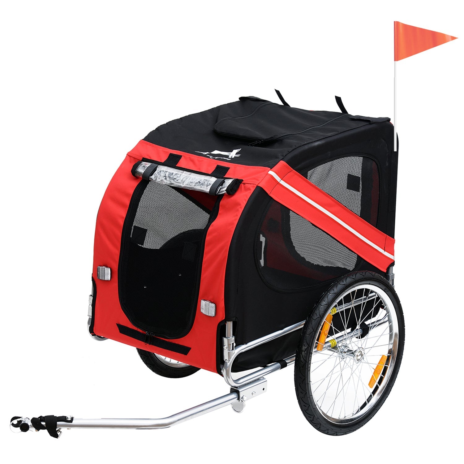 Dog Bike Trailer Pet Cart Bicycle Wagon Cargo Carrier Attachment for Travel Foldable - Red/ Black Dog Bike Trailers & Strollers   at Gallery Canada