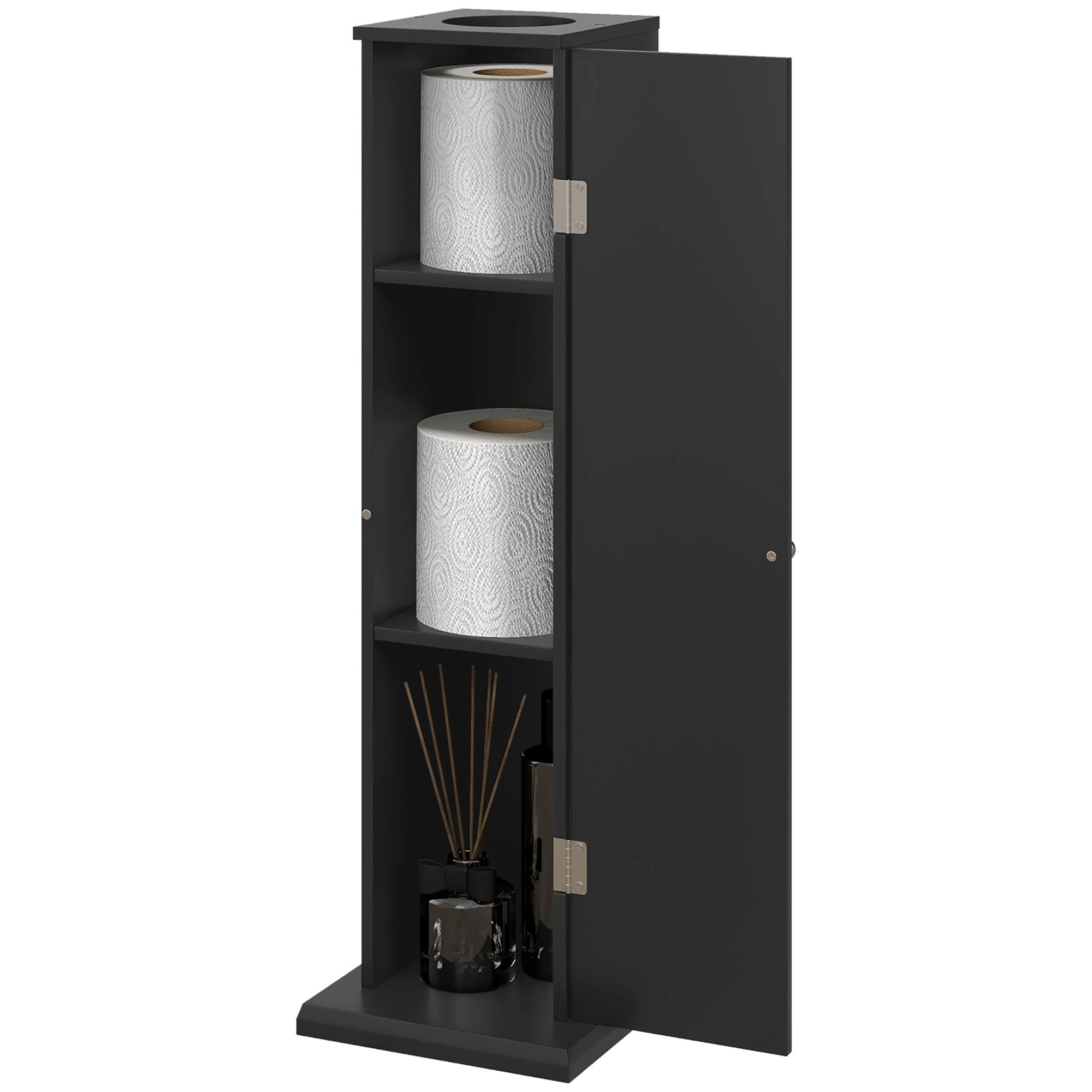 Small Toilet Paper Cabinet, Bathroom Corner Cabinet with Doors and Shelves for Paper Shampoo, Black Bathroom Cabinets Black at Gallery Canada