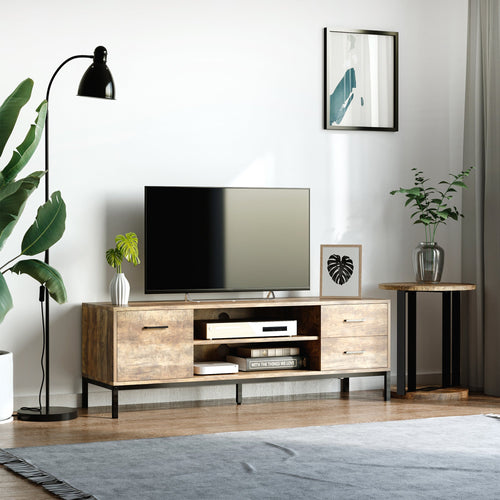 TV Stand for TV up to 50 Inches, TV Cabinet with Door, Open Storage and Drawers, TV Table with Steel Legs, Coffee