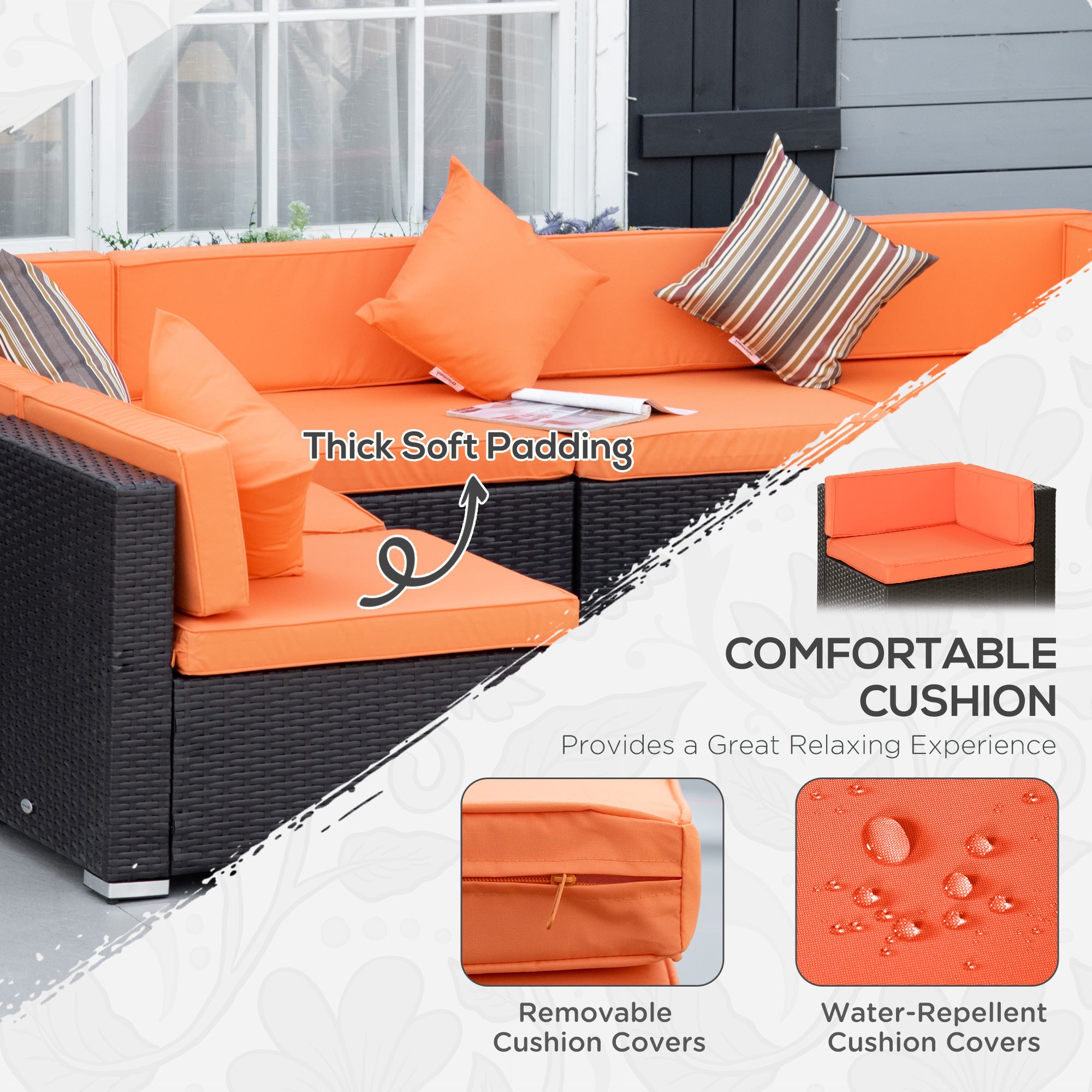 7pcs Garden Wicker Sectional Set w/ Tea Table Patio Rattan Lounge Sofa with Cushion for Outdoor Deck Orange Patio Furniture Sets at Gallery Canada