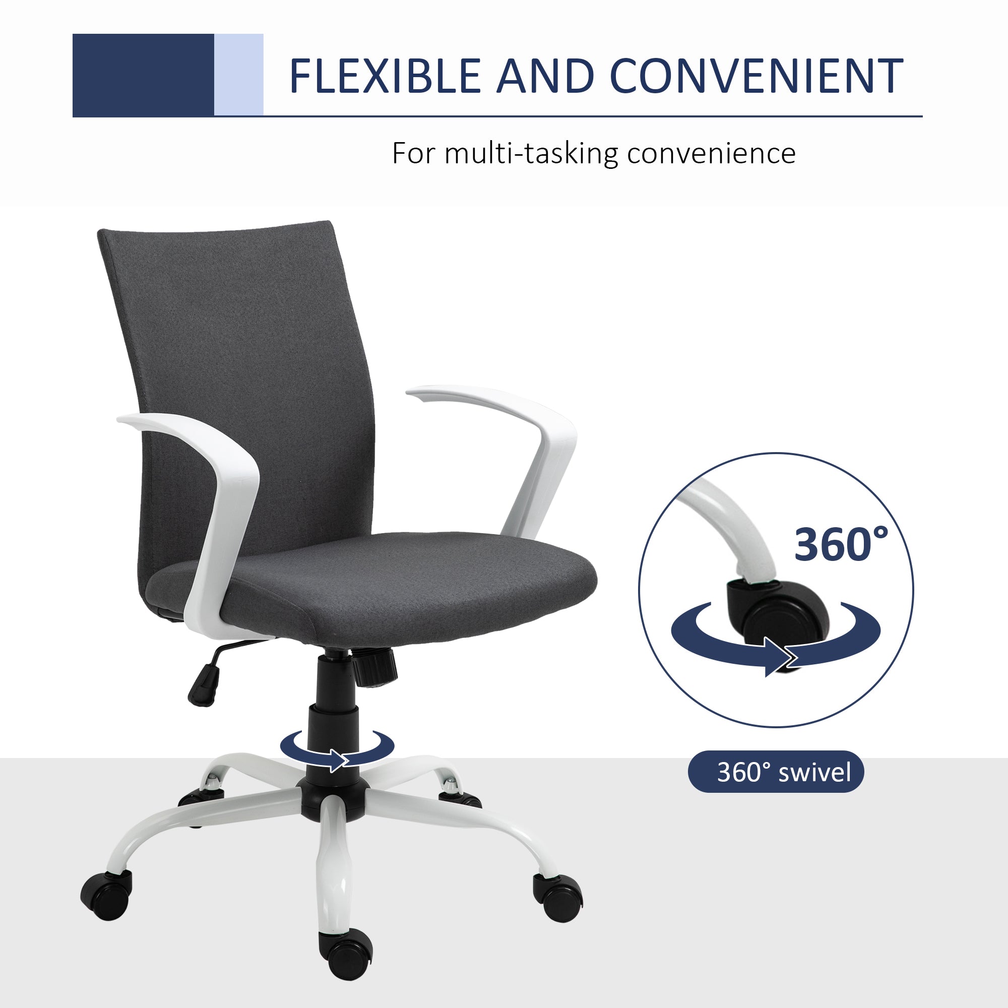Linen Mid Back Office Chair With Tilt Function, Swivel Computer Chair, Charcoal Grey Task Chairs at Gallery Canada