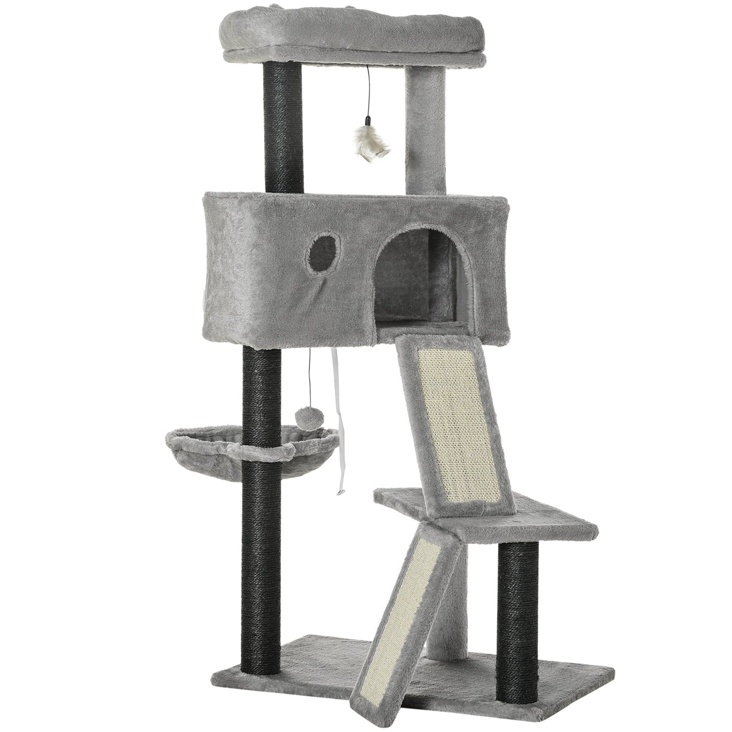 47" Cat Tree with Bed, Condo, Hammock, Toys & Scratching Post, Light Grey Cat Towers Multi Colour  at Gallery Canada