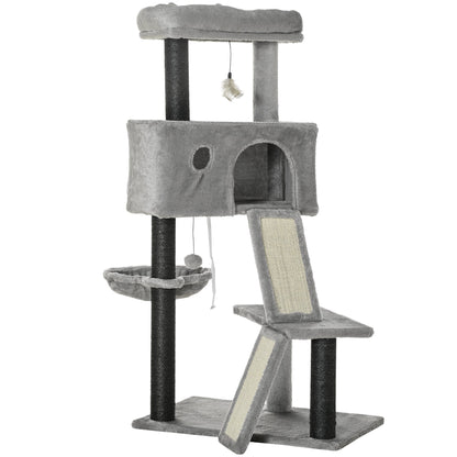 47" Cat Tree with Bed, Condo, Hammock, Toys & Scratching Post, Light Grey Cat Towers Multi Colour  at Gallery Canada