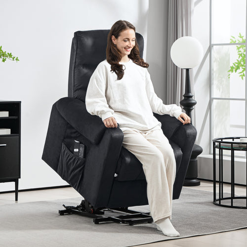 Lift Chair for Elderly, Massage Recliner Chair with 8 Vibration Points, Footrest, Remote Control, Side Pockets, Black