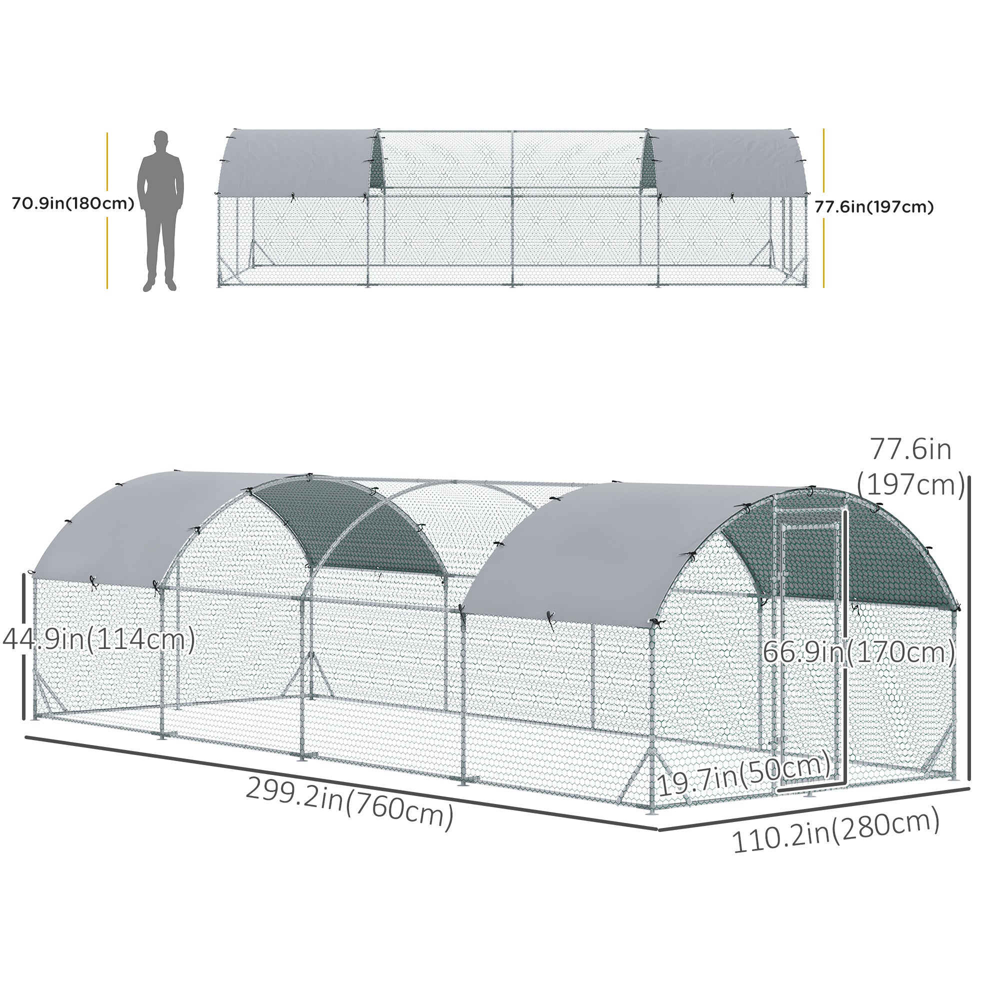 Galvanized Large Metal Chicken Coop Cage Walk-in Enclosure Poultry Hen Run House Playpen Rabbit Hutch with Cover for Outdoor Backyard 9.2' x 24.9' x 6.5' Silver Chicken Coops at Gallery Canada