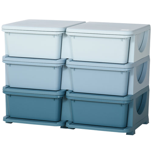 3 Tier Kids Toy Organizer and Storage Bins with 6 Plastic Drawers, Blue