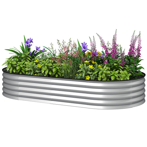 6' x 3' x 1' Large Outdoor Planter Box, Galvanized Raised Garden Bed with Metal Plant Stake, Silver