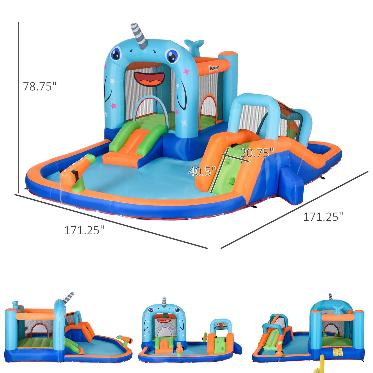 Narwhals 5-in-1 Inflatable Water Slide Bounce House with Pool & Air Blower Inflatables   at Gallery Canada