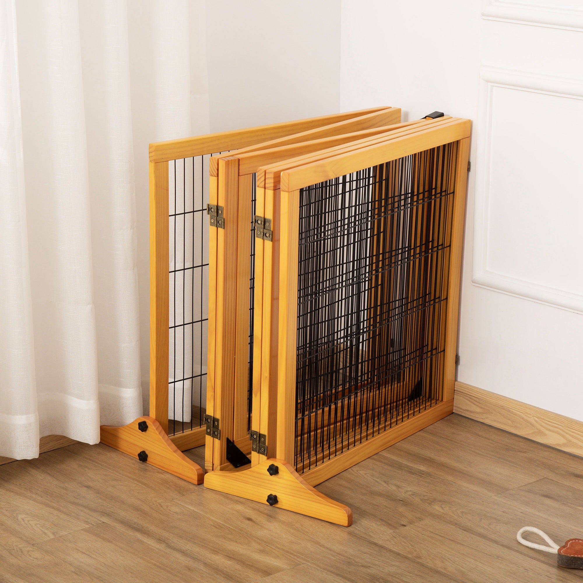 Wooden Freestanding Pet Gate w/ 2 Support Feet, Yellow Houses, Kennels & Pens   at Gallery Canada