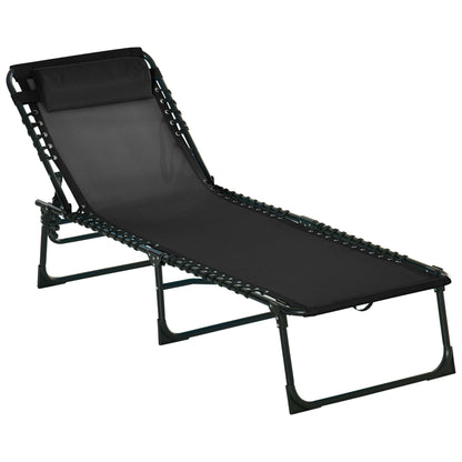 4-Level Adjustable Outdoor Folding Lounge Chair with Headrest, Black Lounger Chairs   at Gallery Canada