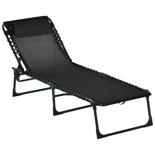 4-Level Adjustable Outdoor Folding Lounge Chair with Headrest, Black