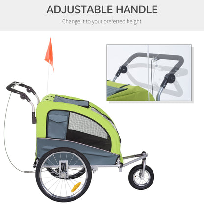 Dog Bike Trailer 2-In-1 w/ Suspension, Hitch, Storage Pockets, Green Dog Bike Trailers & Strollers   at Gallery Canada