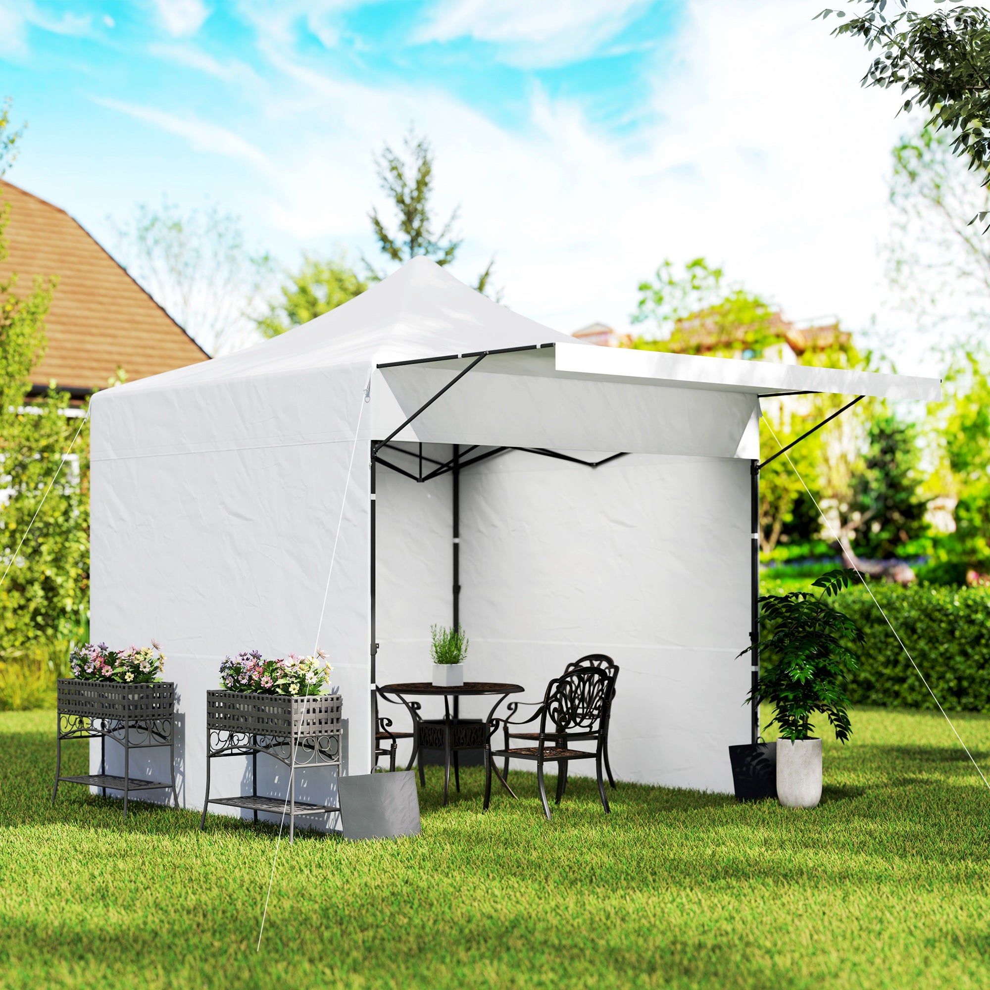 10' x 10' Pop Up Canopy Tent with Awning and Sidewalls, Instant Sun Shelter with Wheeled Bag and Sand Bags Pop Up Canopies at Gallery Canada
