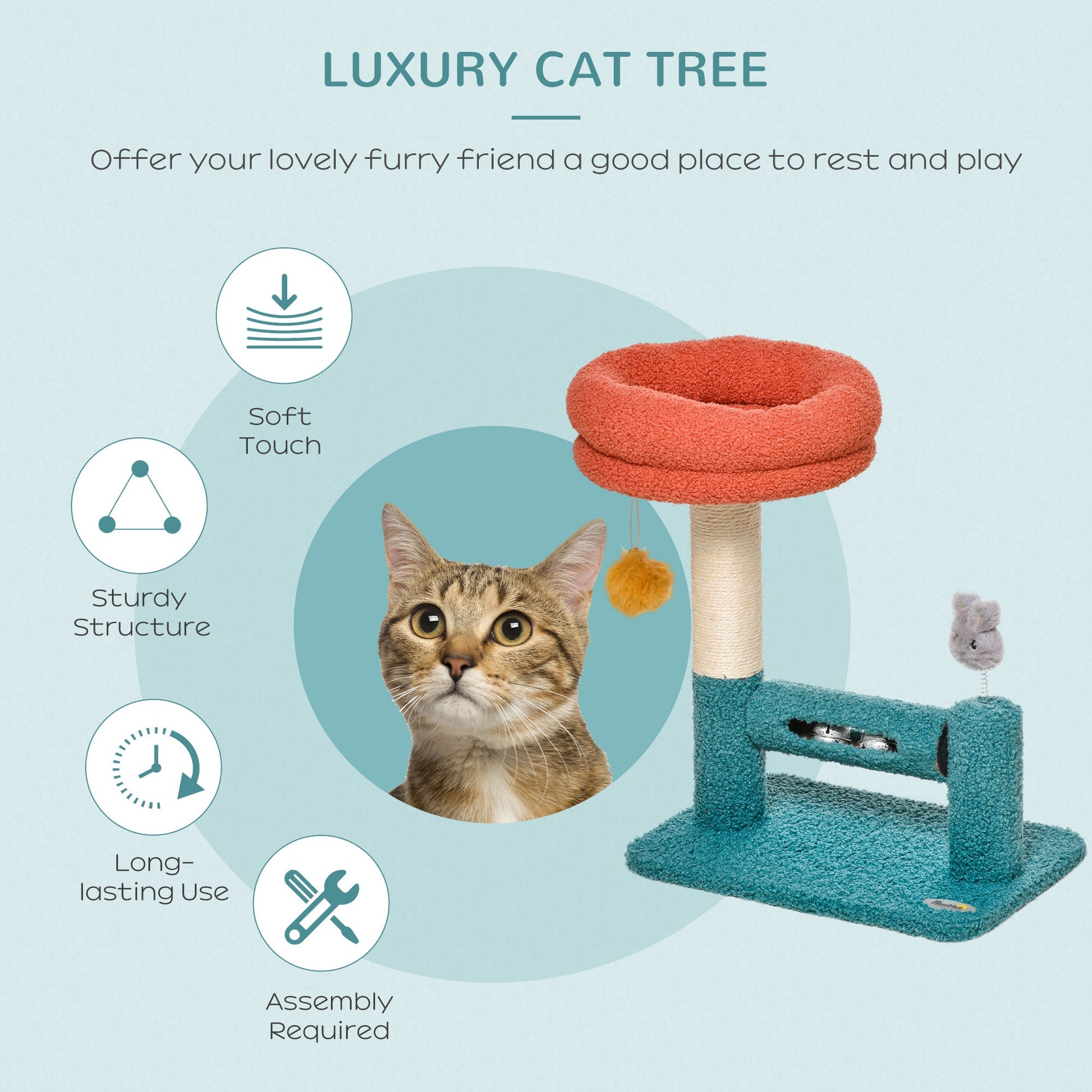 Cat Tree Scratching with Removable Bed Scratching Post Interactive Kitten Toy Dangling Ball Spring Roller Bell Blue Orange Cat Posts   at Gallery Canada