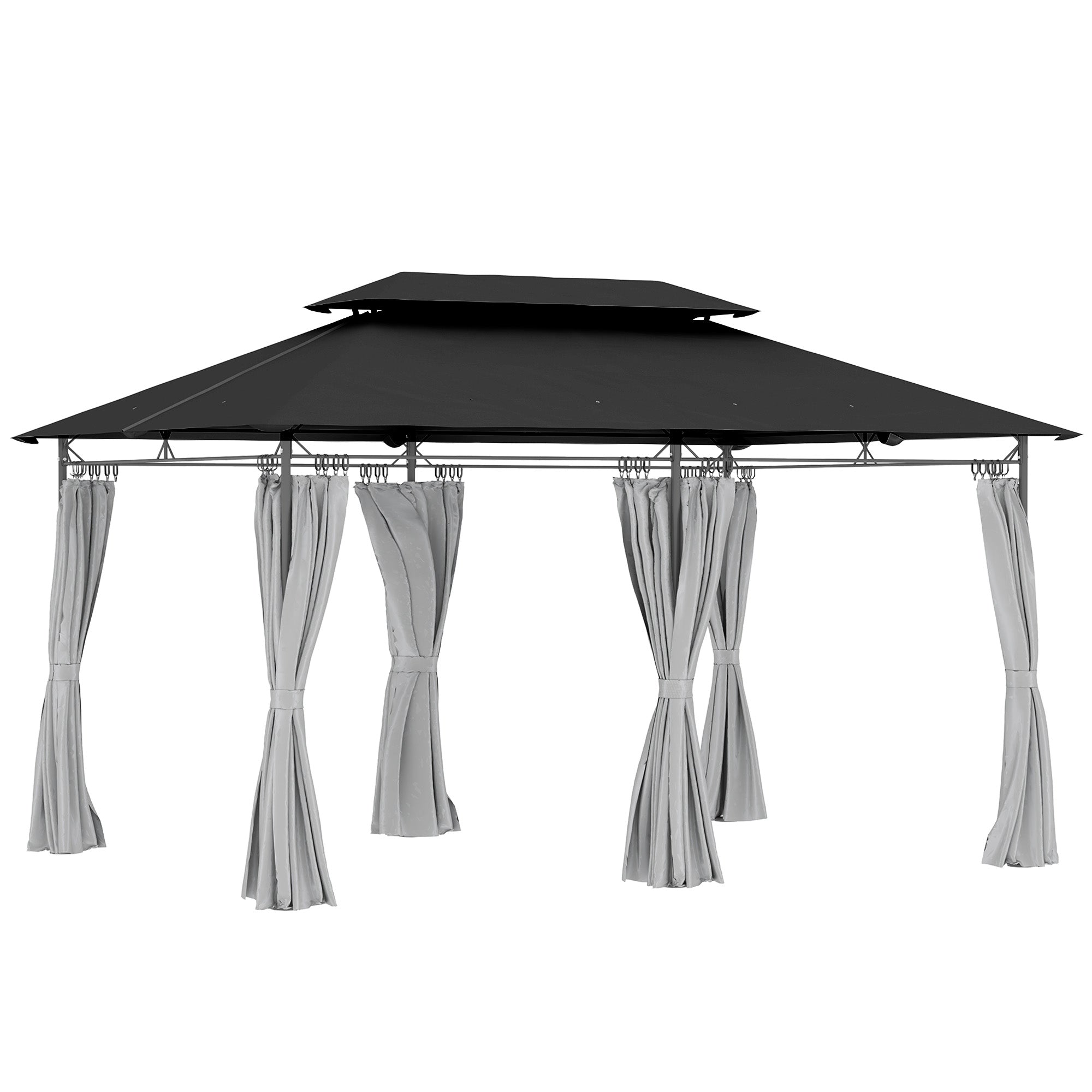 10' x 13' Double Roof Patio Gazebo, Outdoor Gazebo with Curtains, for Garden, Lawn, Backyard and Deck, Dark Grey Gazebos at Gallery Canada