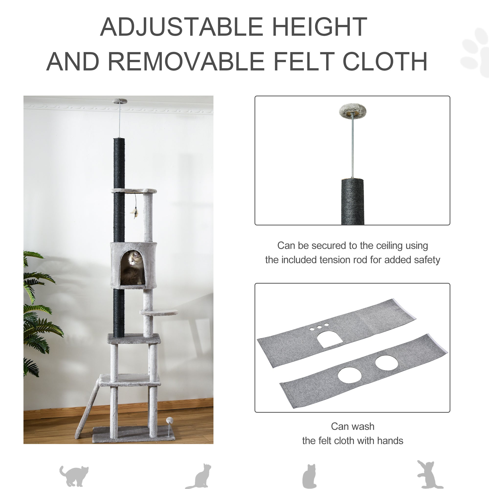 Adjustable 6-Tier Cat Tree with Condo, Perch, Ramp, Scratching Post, Light Grey Floor to Ceiling Cat Trees   at Gallery Canada