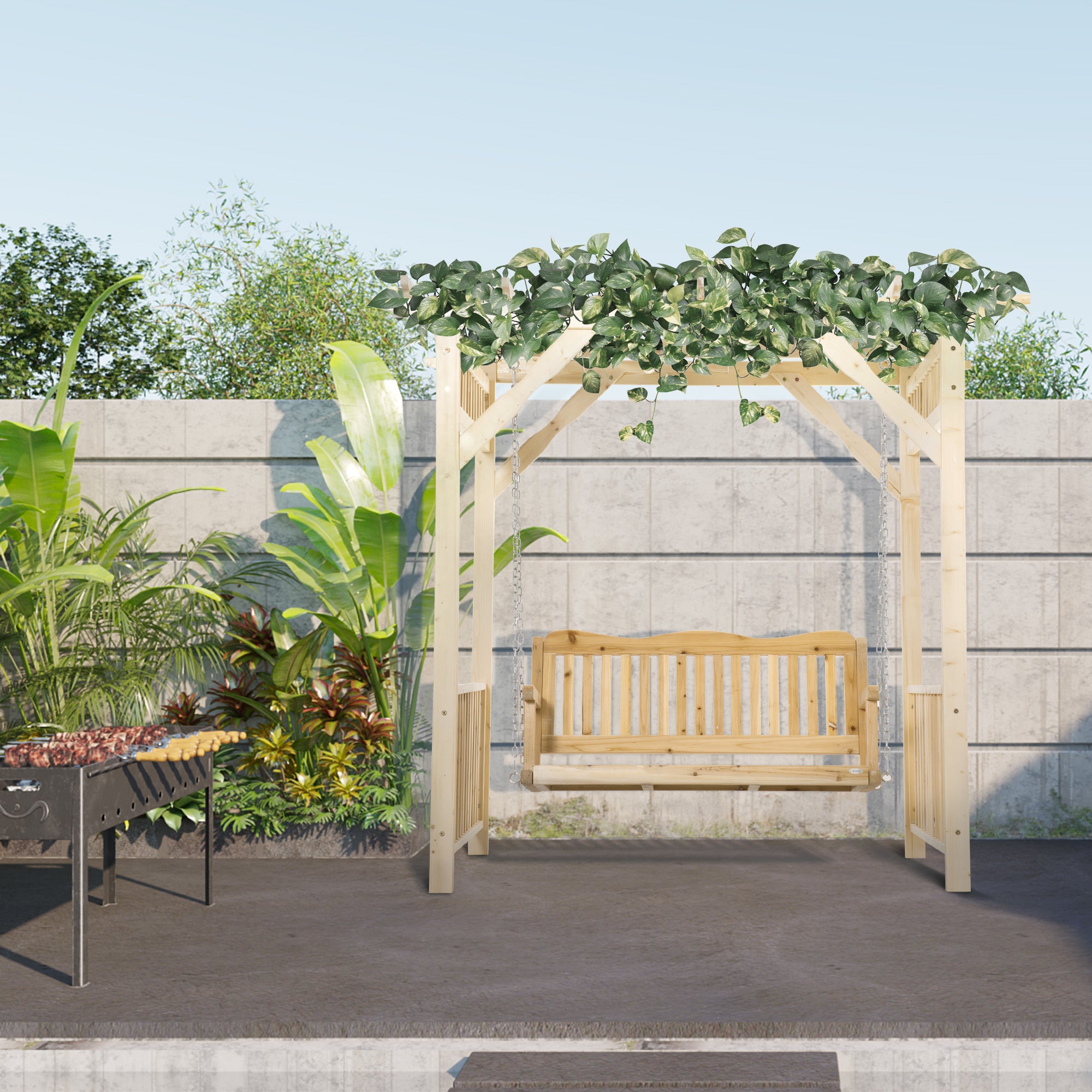 Patio Swing Chair with Pergola, 2-Person Wooden Gazebo Swing Bench Sun Shelter for Garden, Poolside, Backyard, Deck Patio Swings with Stand at Gallery Canada