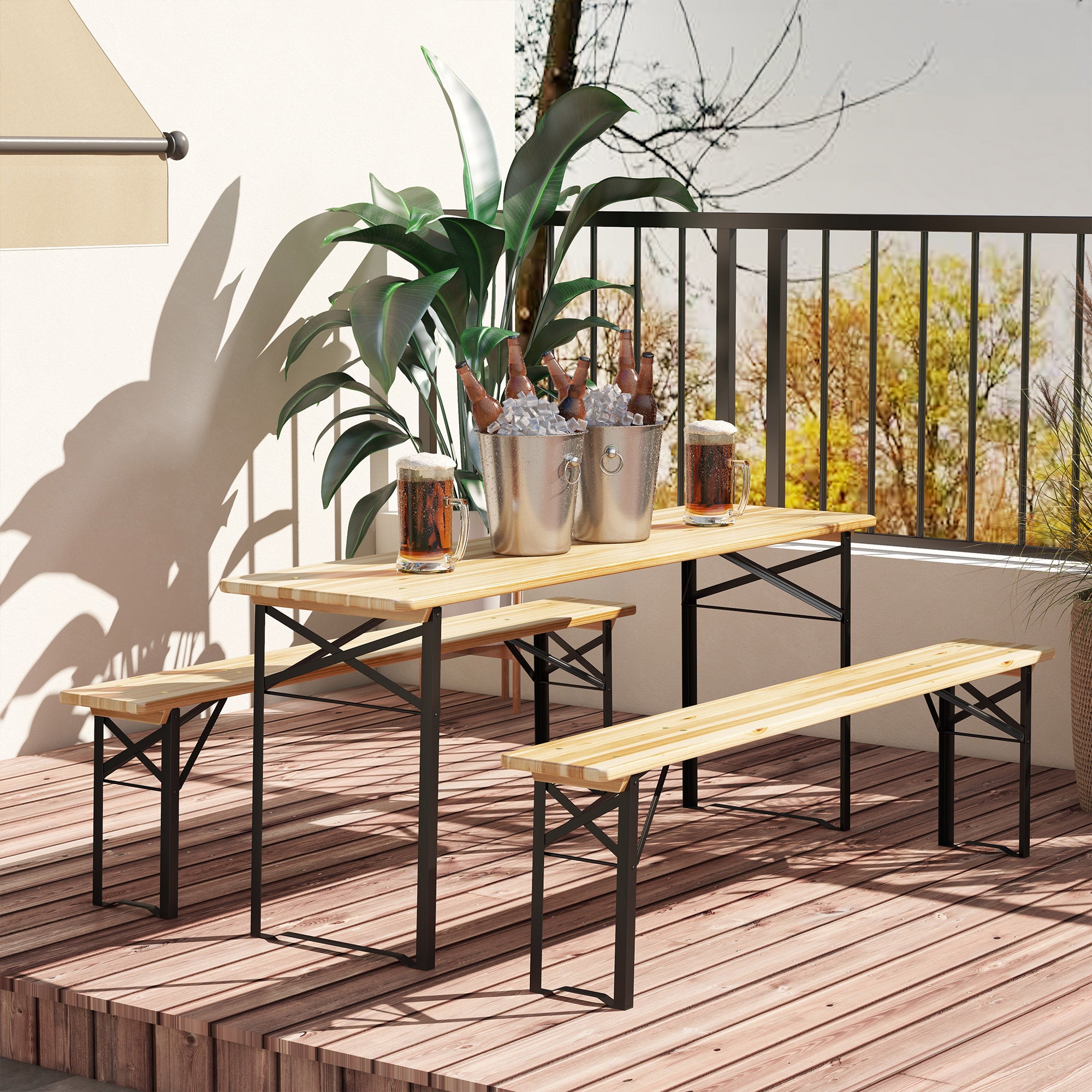 3 Pieces Folding Picnic Table Set, Portable Folding Picnic Table Set, 1 Picnic Table and 2 Benches Bistro Sets at Gallery Canada