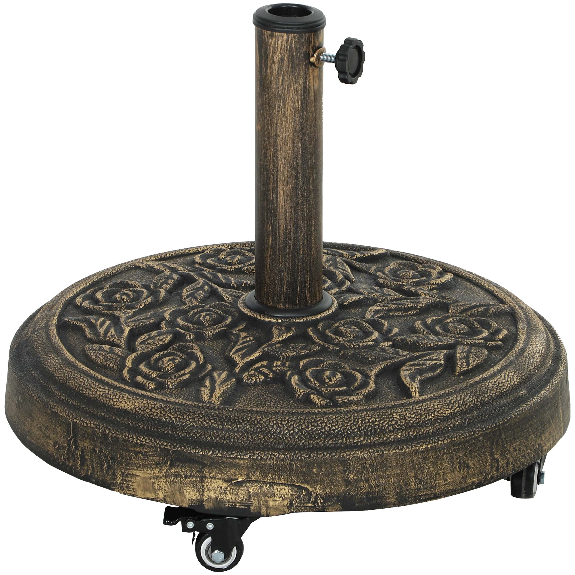 Round Patio Umbrella Base, 46 lbs Resin Umbrella Stand with Wheels, Outdoor Umbrella Stand for 1.3