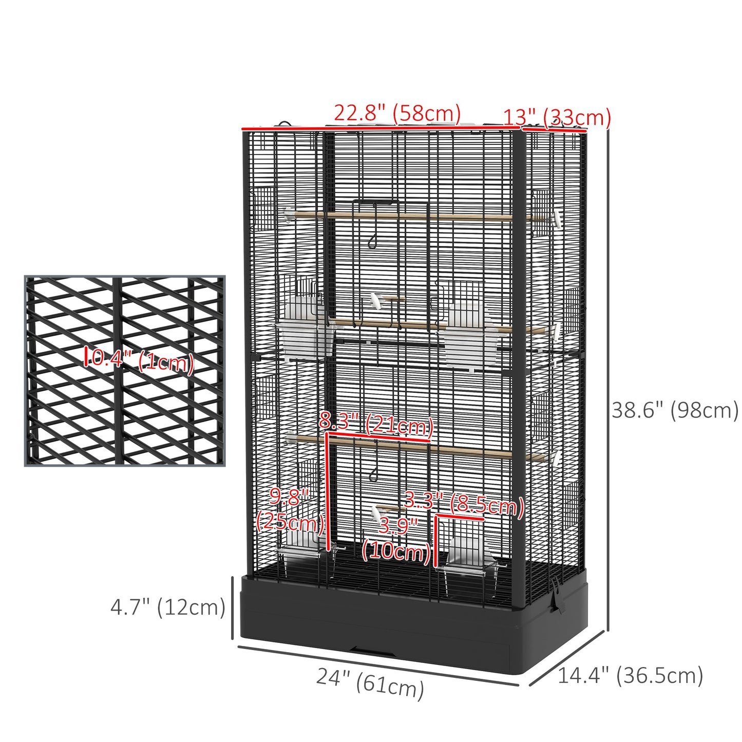 39" Bird Cage for Budgie Finches Canaries Love Birds with Wooden Stands, Slide-Out Tray, Handles, Food Containers, Black Bird Cages   at Gallery Canada