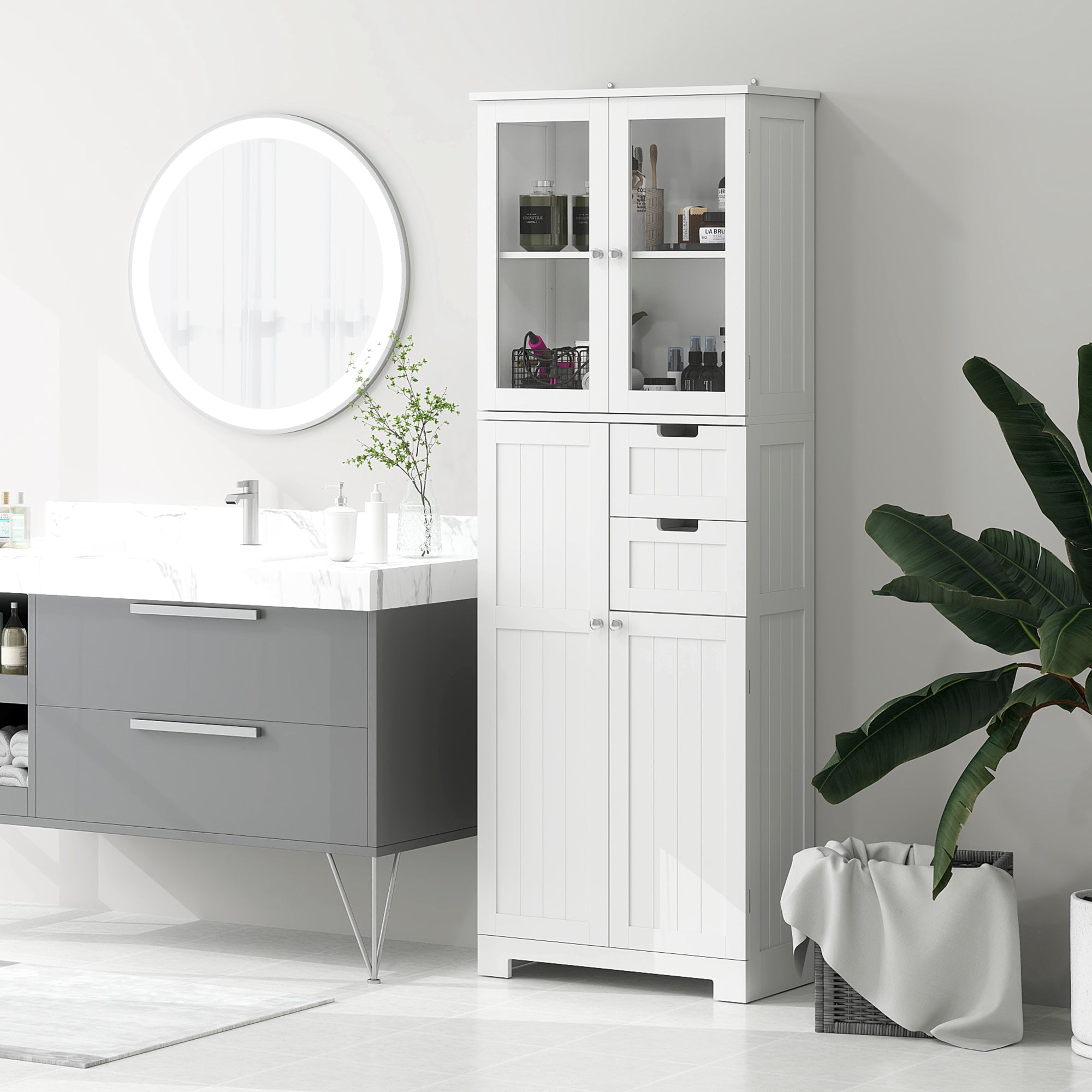 Tall Bathroom Storage Cabinet, Floor Bathroom Cabinet with Adjustable Shelves, for Kitchen, Living Room, White Bathroom Cabinets   at Gallery Canada