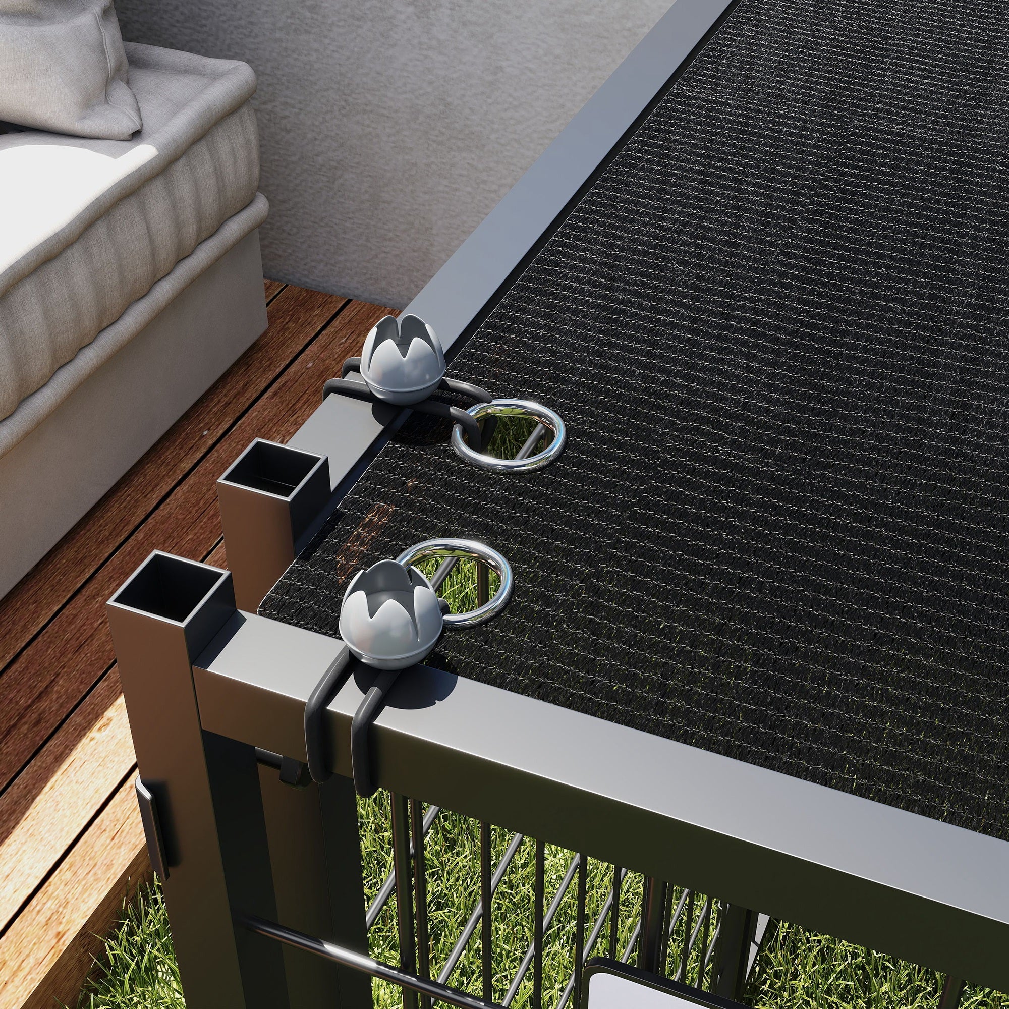 Outdoor Dog Run with Adjustable &; Rotatable Dog Bowls, Sun-Shade Cover, for Small and Medium Dogs, 4.6' x 4.6' x 3.7' Houses, Kennels & Pens at Gallery Canada
