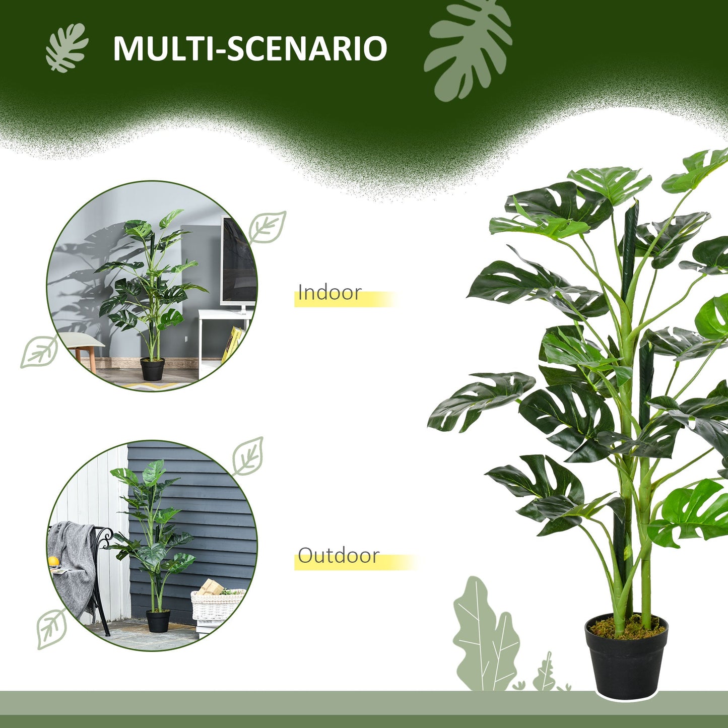 3FT Artificial Monstera Deliciosa Tree, Faux Plant with 21 Leaves, Fake Tree in Nursery Pot for Indoor and Outdoor, Green Artificial Trees   at Gallery Canada