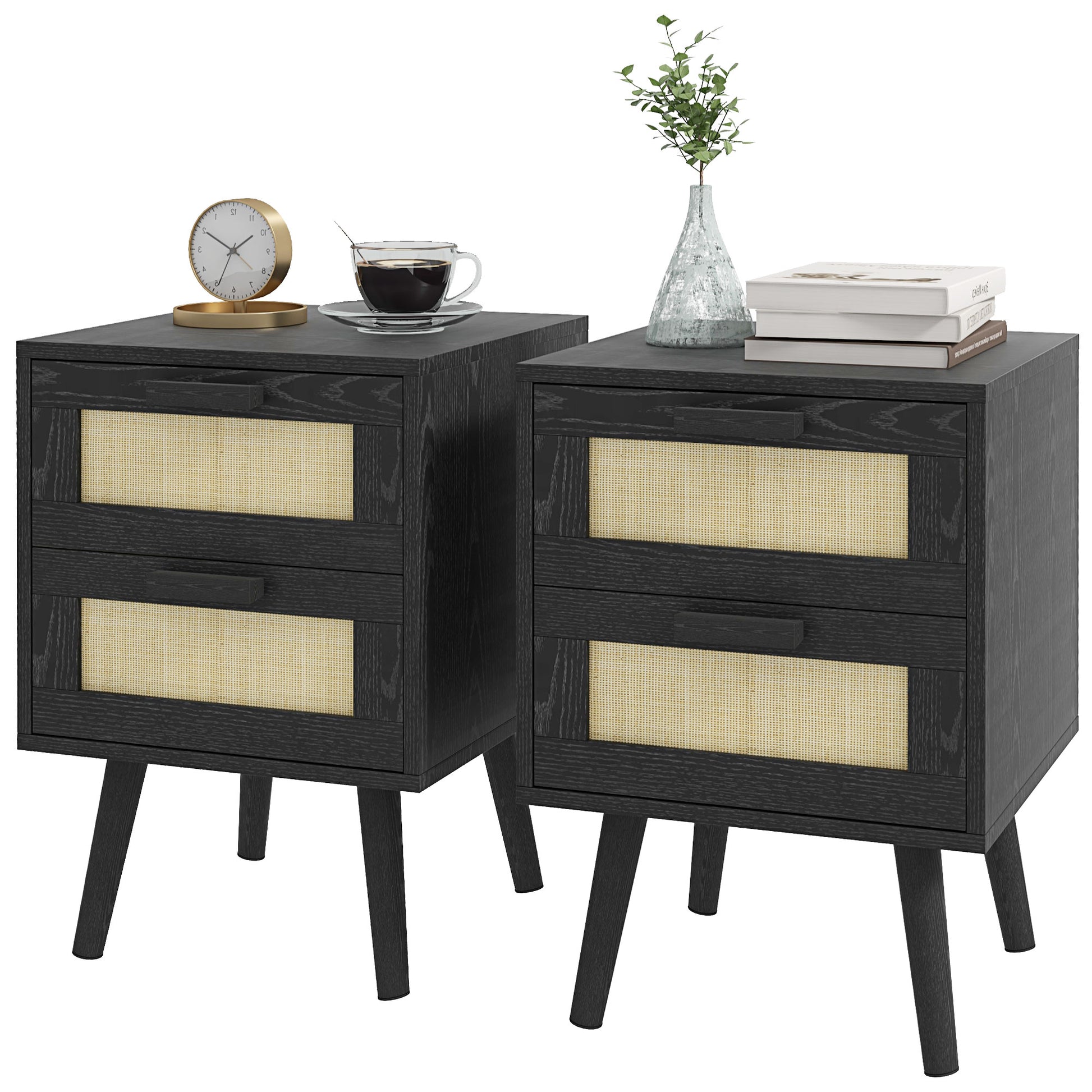 Soho Nightstands Set of 2, Bedside Tables with 2 Drawers for Living Room, Bedroom, Black Bedside Tables   at Gallery Canada