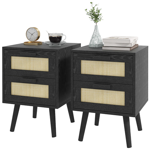 Soho Nightstands Set of 2, Bedside Tables with 2 Drawers for Living Room, Bedroom, Black