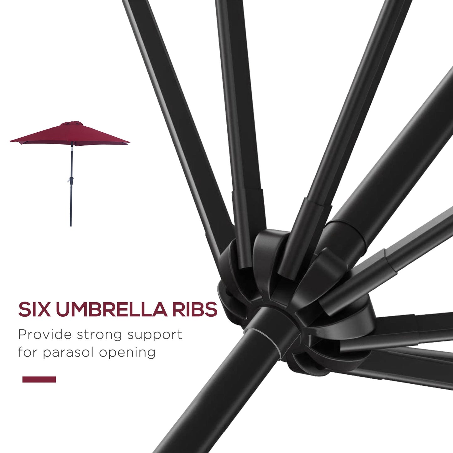 8.5' Round Aluminum Patio Umbrella 6 Ribs Market Sunshade Tilt Canopy w/ Crank Handle Garden Parasol Wine Red Sun Umbrellas   at Gallery Canada