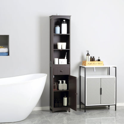Tall Bathroom Cabinet Storage Organizer, Linen Tower with Shelves and Drawer - Gallery Canada