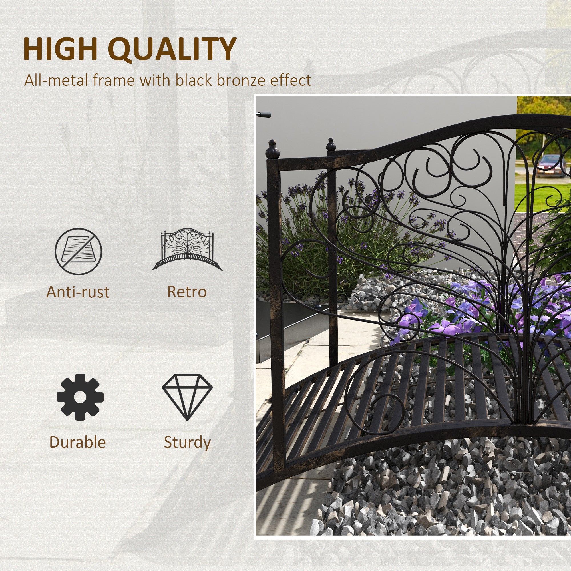 4FT Metal Garden Bridge Decorative Arc Bridge with Guardrails Black Bronze Garden Bridges at Gallery Canada