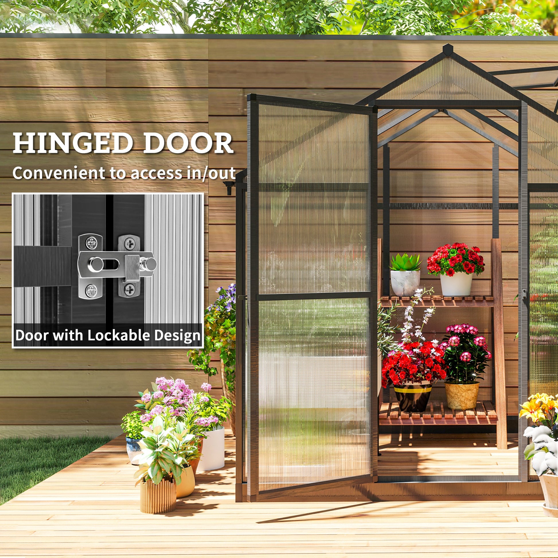 8' x 6' x 6.4' Walk-in Garden Greenhouse Polycarbonate Panels Plants Flower Growth Shed Cold Frame Outdoor Portable Warm House Aluminum Frame, Charcoal Grey Walk In Greenhouses   at Gallery Canada