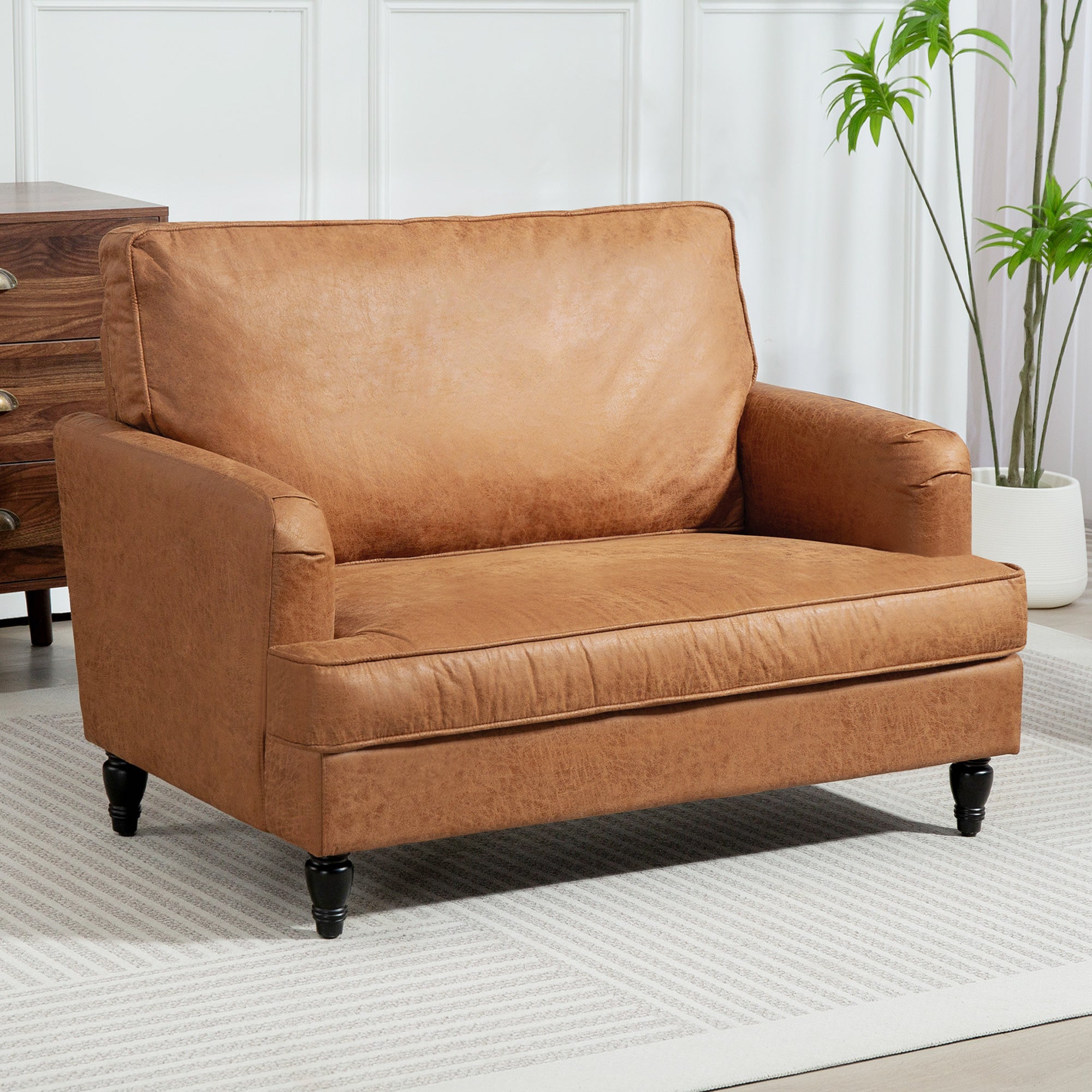 Modern Accent Chair, Microfiber Cloth Armchair with Turned Legs and Wide Seat, Comfy Chair for Living Room, Brown Accent Chairs at Gallery Canada