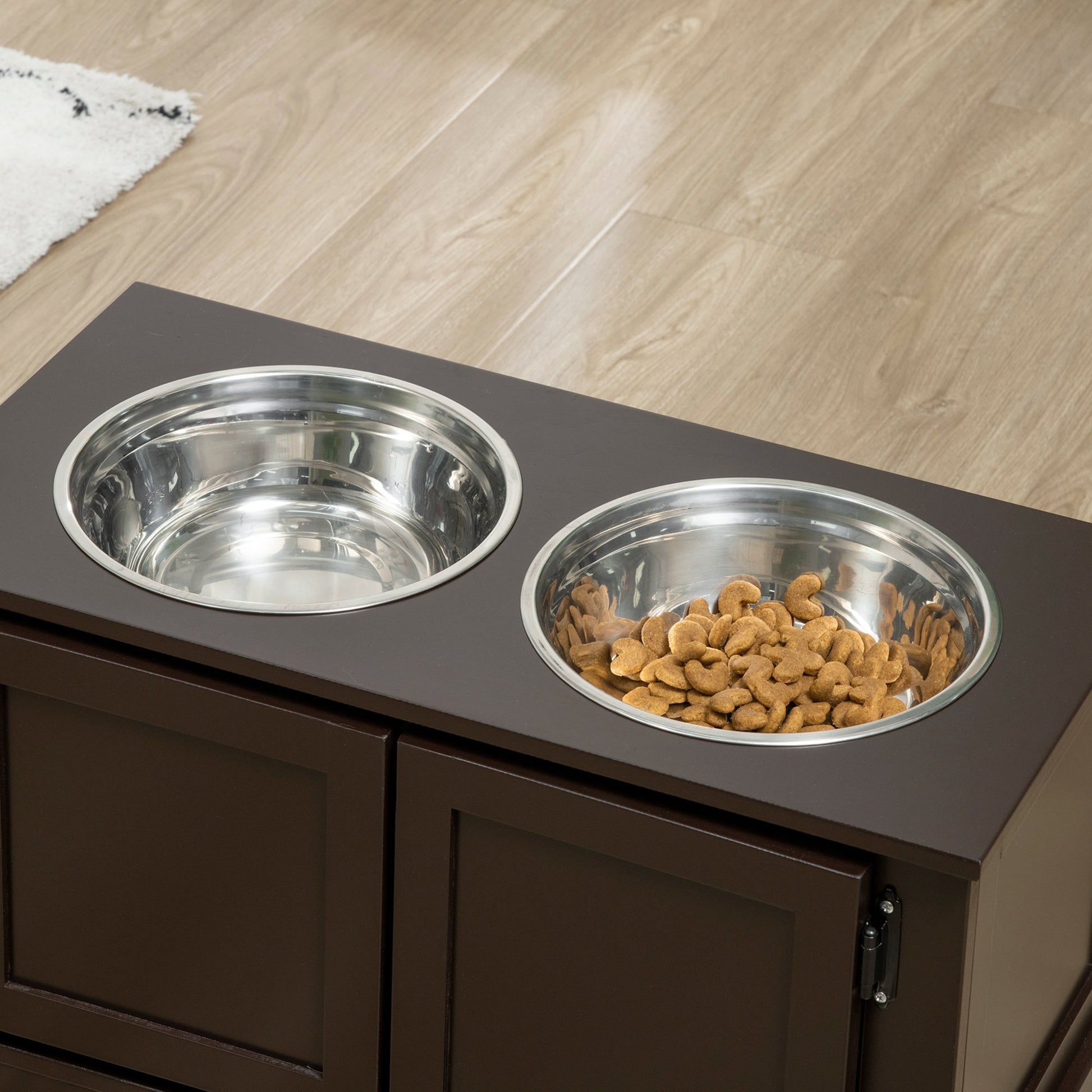 Elevated Dog Bowls with Storage Cabinet, Raised Pet Bowls Stand with 2 Stainless Steel Bowls for Water and Food, for Large Dogs, Brown Dog Bowls   at Gallery Canada