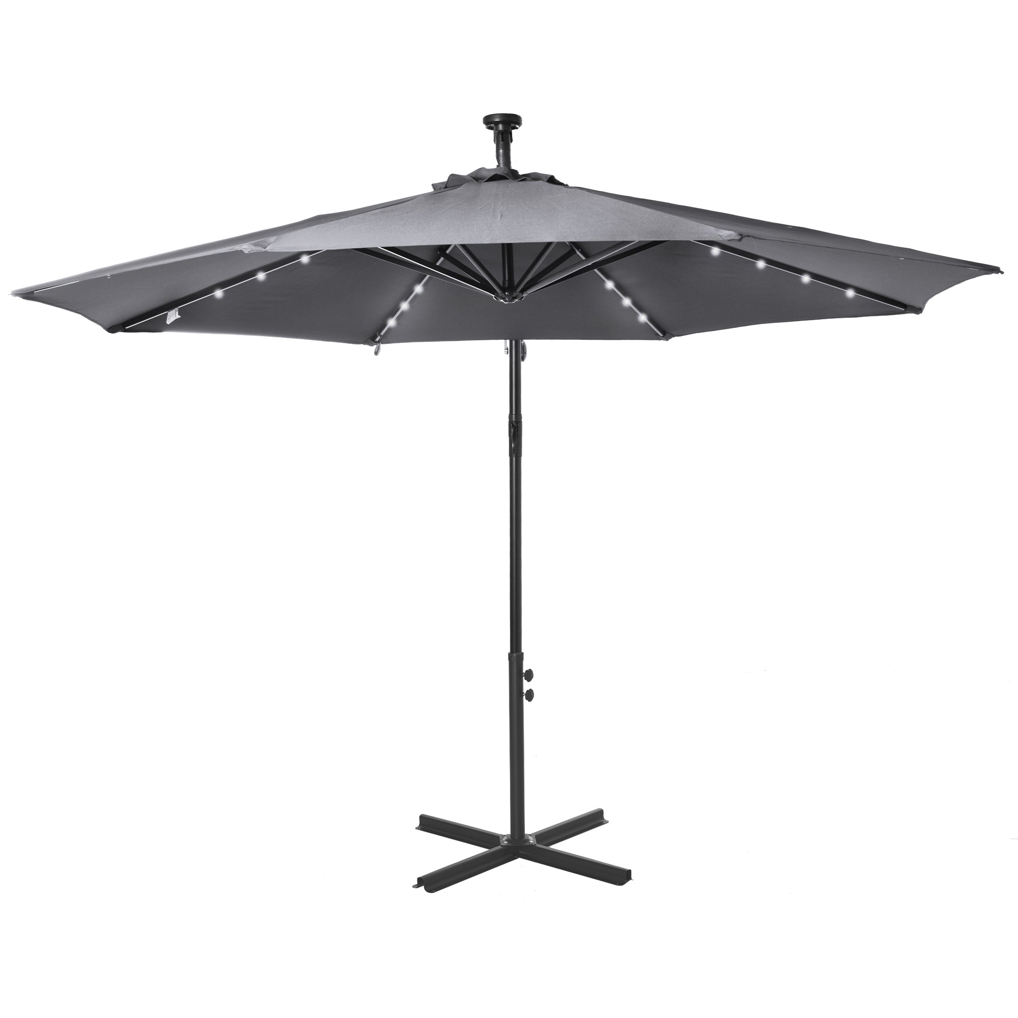 10ft Outdoor Cantilever Umbrella with Solar Lights, Banana Umbrella with Adjustable Angle for Patio, Backyard, Dark Gray Cantilever Umbrellas at Gallery Canada