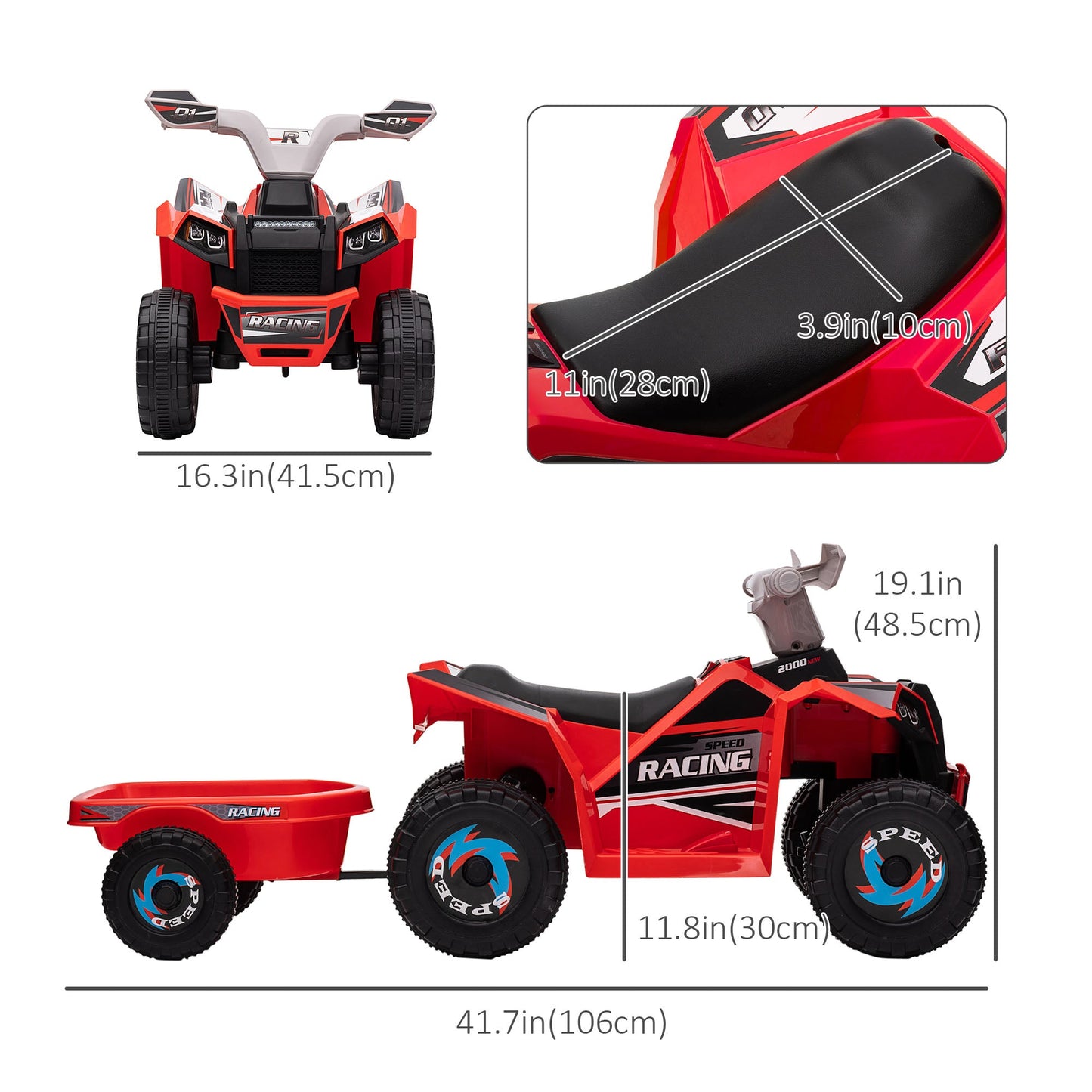 6V Electric Toy Car with Back Trailer, Forward Backward, Wear-Resistant Wheels for Ages 18-36 Months, Red Electric Ride On Toys   at Gallery Canada