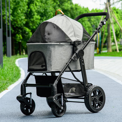 2 in 1 Dog Stroller with Detachable Carriage Bag, Adjustable Canopy, Safety Leashes, Storage Basket for S Dogs, Grey Dog Bike Trailers & Strollers at Gallery Canada