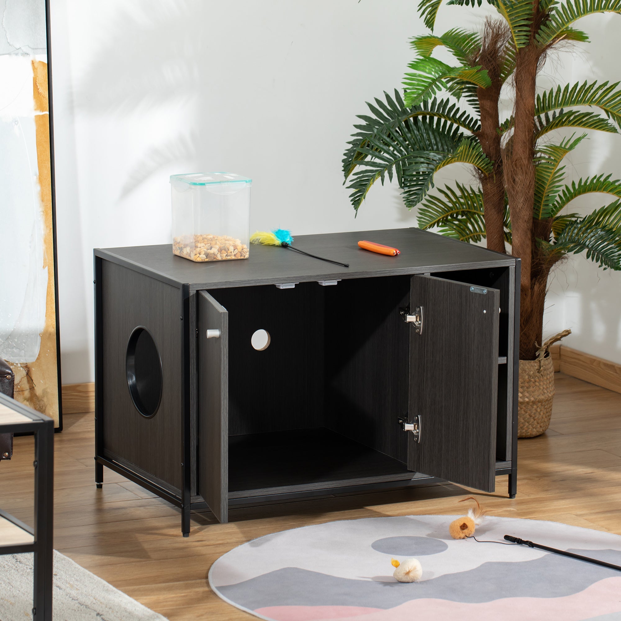 Double-Door Cat Litter Box Enclosure Cabinet with Storage, Black Cat Litter Box Enclosures   at Gallery Canada