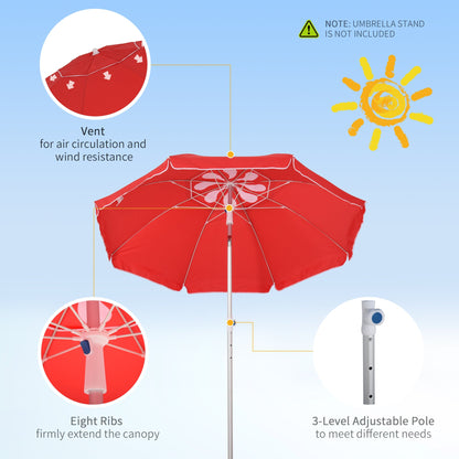 Arc. 6.4ft Beach Umbrella with Aluminum Pole Pointed Design Adjustable Tilt Carry Bag for Outdoor Patio Red Beach Umbrellas   at Gallery Canada