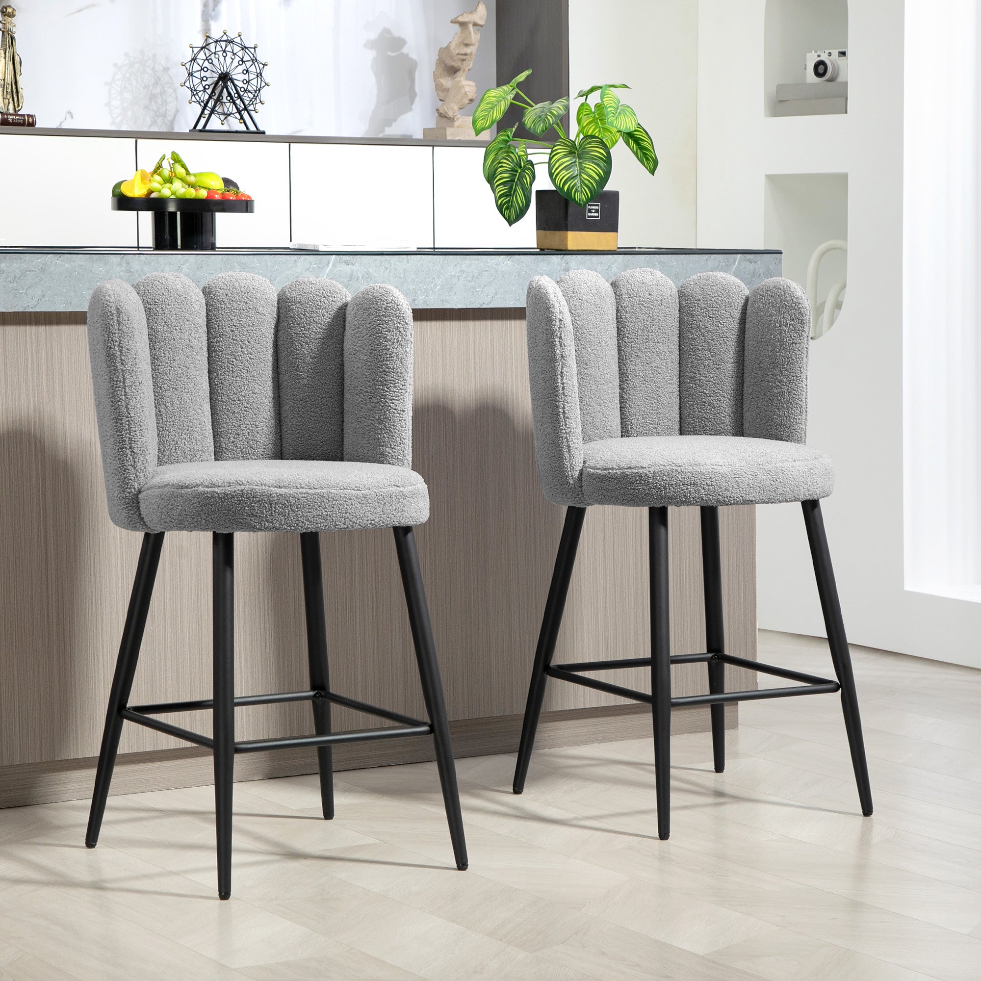 Faux Cashmere Bar Stools Set of 2 Counter Height Bar Stools with Back for Home Kitchen, 20.5