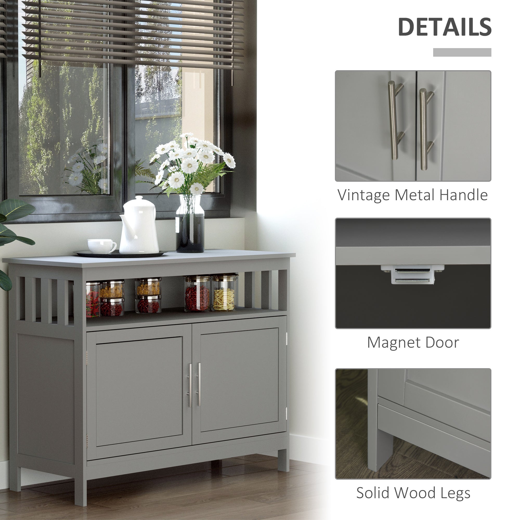 Kitchen Sideboard, Buffet Cabinet, Wooden Storage Console Table with 2-Level Cabinet and Open Shelf, Grey Bar Cabinets at Gallery Canada