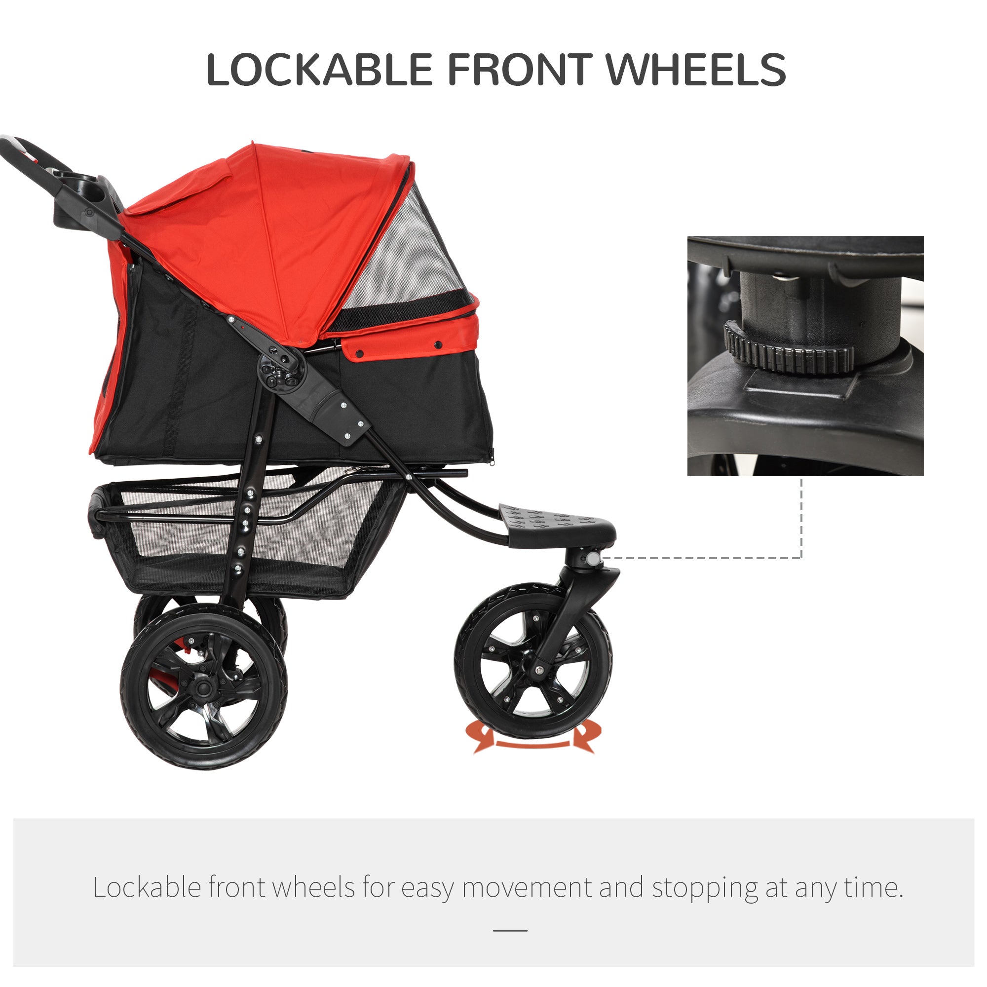 3 Wheel Folding Dog Stroller, Jogger Travel Carrier with Adjustable Canopy, Storage Brake, Mesh Window for S&;M Dogs, Red Dog Bike Trailers & Strollers at Gallery Canada