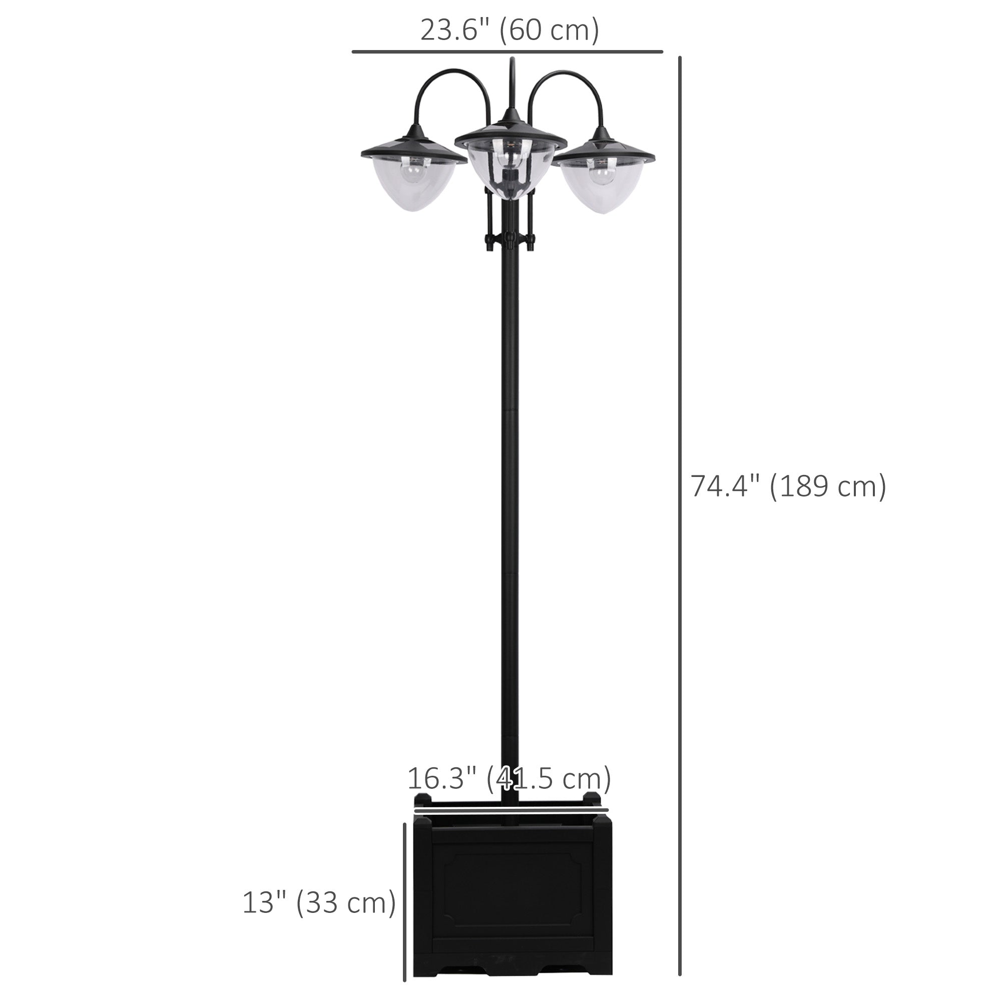 3-head LED Solar Light Lamp Street Light Post with Planter, Solar-powered Lamp Post, Black Solar Post Lamps at Gallery Canada