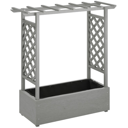 Wooden Raised Garden Bed with Trellis, Outdoor Planter Box with Hanging Roof, Drainage Holes and Bed Liner