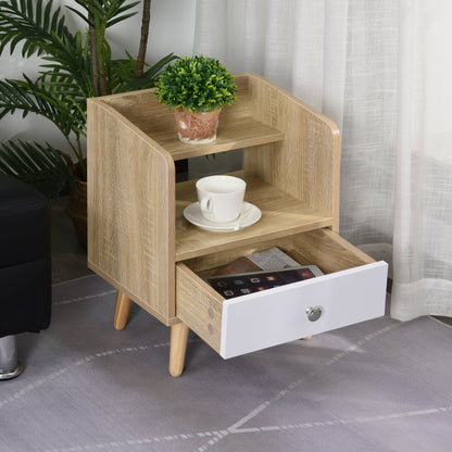 Bedside Table with 2-tier Shelf and Drawer, Side End Table with Storage for Living Room, Bedroom, Natural Bedside Tables   at Gallery Canada